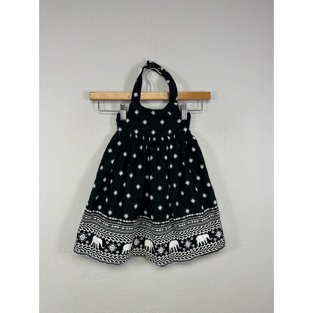 Boho Elephant Print Old Navy Toddler Girls 18-24M Black White Halter Sun Dress
